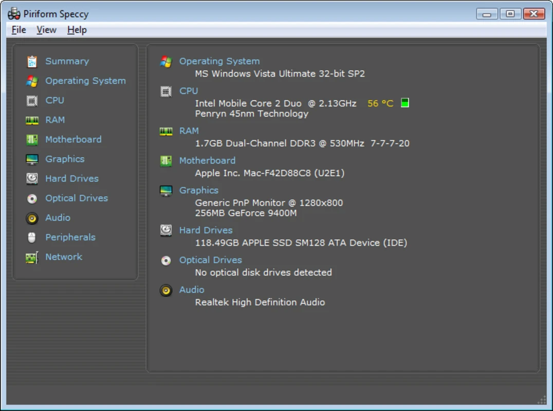 Detailed CPU and motherboard information in Speccy